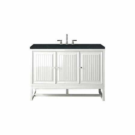 JAMES MARTIN VANITIES Athens 48in Single Vanity, Glossy White w/ 3 CM Charcoal Soapstone Quartz Top E645-V48-GW-3CSP